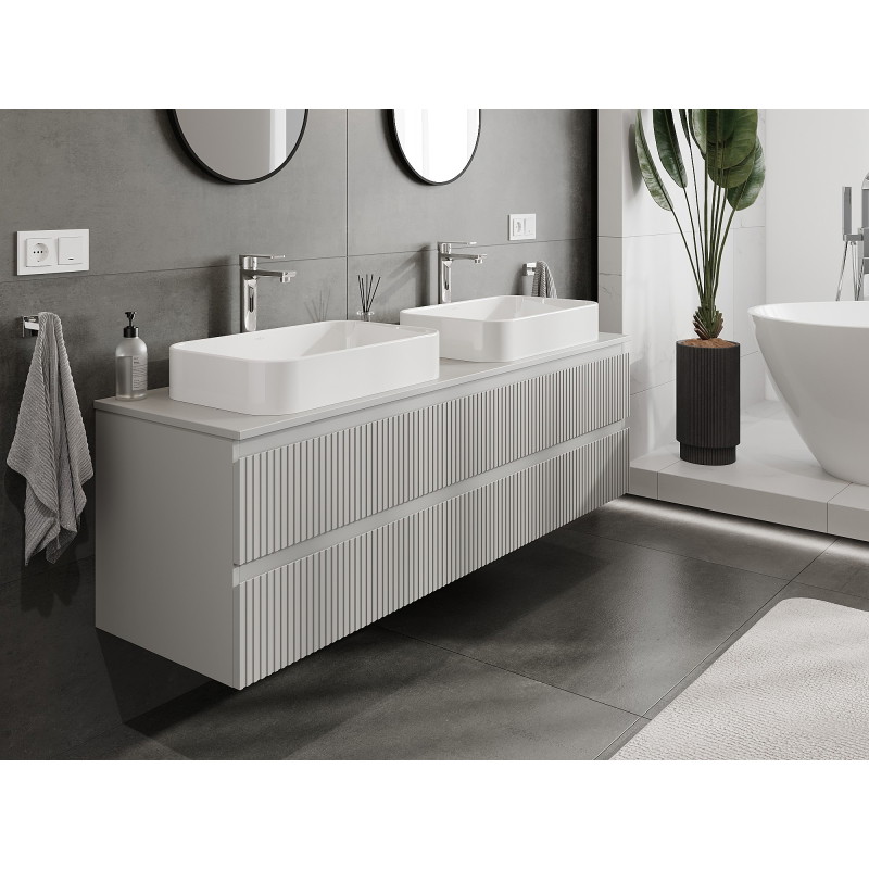Mexen Rivel bathroom cabinet under the sink 160 cm with countertop, 2 drawers, grooved, matte gray - 91A20-16047-2-BFFC62