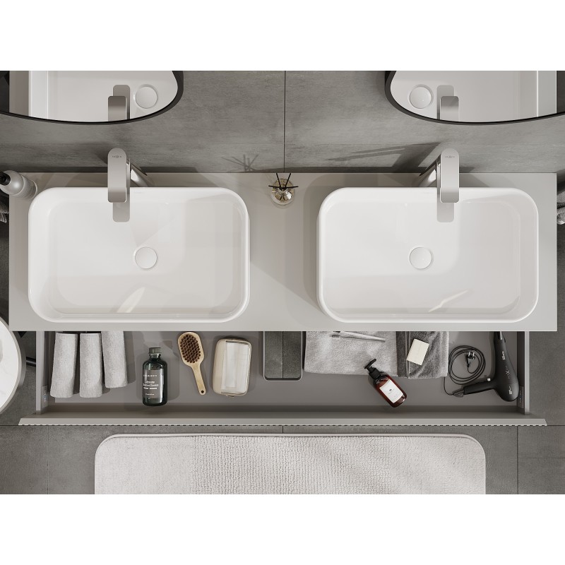 Mexen Rivel bathroom cabinet for washbasin 160 cm with countertop, 2 drawers, ribbed, matte grey - 91A20-16047-2-BFFC62