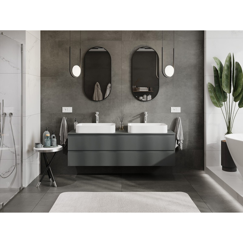 Mexen Rivel bathroom vanity cabinet 160 cm with countertop, 2 drawers, grooved, matte graphite - 91A20-16047-2-BFFC66
