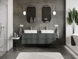 Mexen Rivel bathroom vanity cabinet 160 cm with countertop, 2 drawers, grooved, matte graphite - 91A20-16047-2-BFFC66