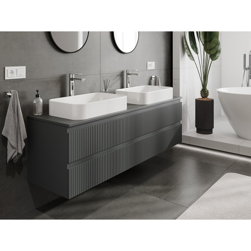 Mexen Rivel bathroom vanity cabinet 160 cm with countertop, 2 drawers, grooved, matte graphite - 91A20-16047-2-BFFC66