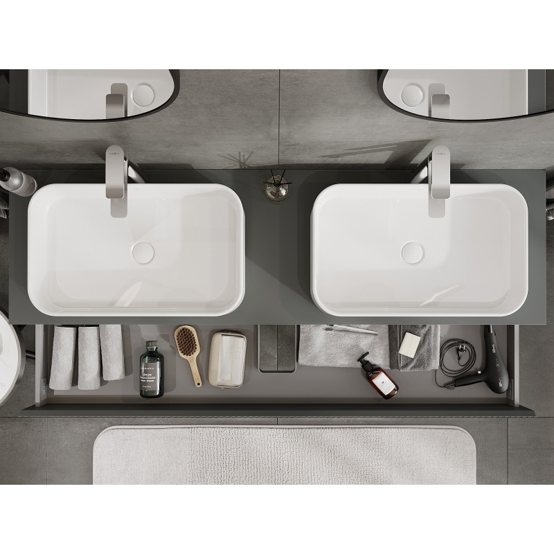 Mexen Rivel bathroom vanity cabinet 160 cm with countertop, 2 drawers, grooved, matte graphite - 91A20-16047-2-BFFC66