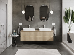 Mexen Rivel bathroom cabinet for washbasin 160 cm with countertop, 2 drawers, grooved, oak - 91A20-16047-2-BFFC81