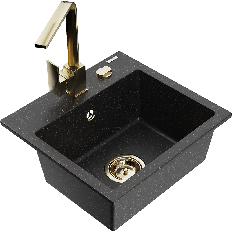 Mexen Milo 1-compartment granite sink with a kitchen mixer tap Rita, Black/Silver metallic - 6505-73-670300-50