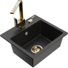 Mexen Milo granite kitchen sink 1-bowl with kitchen faucet Rita, black/silver metallic - 6505-73-670300-50