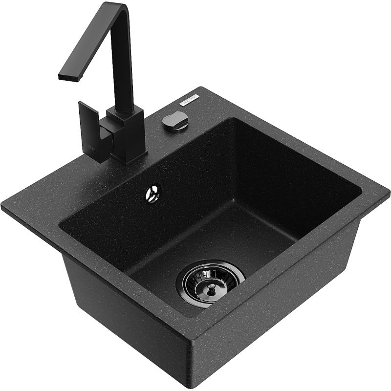 Mexen Milo 1-compartment granite sink with a kitchen mixer tap Rita, Black/Silver metallic - 6505-73-670300-70-B