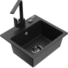 Mexen Milo 1-bowl granite kitchen sink with Rita kitchen faucet, black/silver metallic - 6505-73-670300-70-B