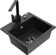 Mexen Milo granite kitchen sink 1-bowl with Rita kitchen tap, black/silver metallic - 6505-73-670300-70-B