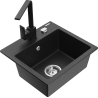 Mexen Milo 1-bowl granite sink with Rita kitchen faucet, black/silver metallic - 6505-73-670300-70