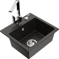 Mexen Milo 1-compartment granite sink with a kitchen mixer tap Rita, Black/Gold metallic - 6505-75-670300-00