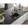 Mexen Milo 1-bowl granite sink with Rita kitchen faucet, black/gold metallic - 6505-75-670300-50