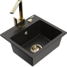 Mexen Milo single-bowl granite sink with Rita kitchen tap, black/gold metallic - 6505-75-670300-50