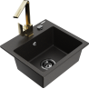 Mexen Milo granite sink single bowl with Rita kitchen tap, black/gold metallic - 6505-75-670300-50-B