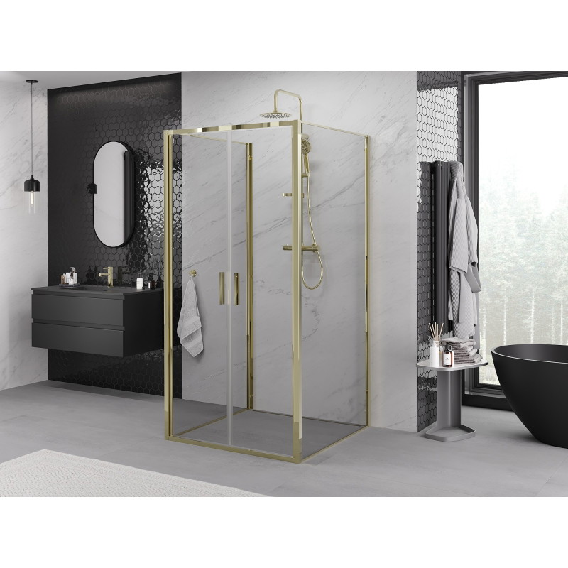 Mexen Exo-B Duo 3S 3-sided hinged shower cabin 100 x 100 cm, transparent, gold - 814-100-100-50-00-3S