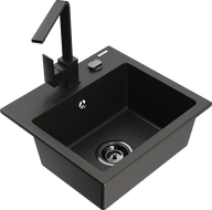 Mexen Milo granite sink 1-bowl with Rita kitchen faucet, black/gold metallic - 6505-75-670300-70-B