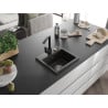 Mexen Milo 1-bowl granite kitchen sink with Rita tap, black/gold metallic - 6505-75-670300-70