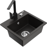 Mexen Milo 1-bowl granite kitchen sink with Rita tap, black/gold metallic - 6505-75-670300-70