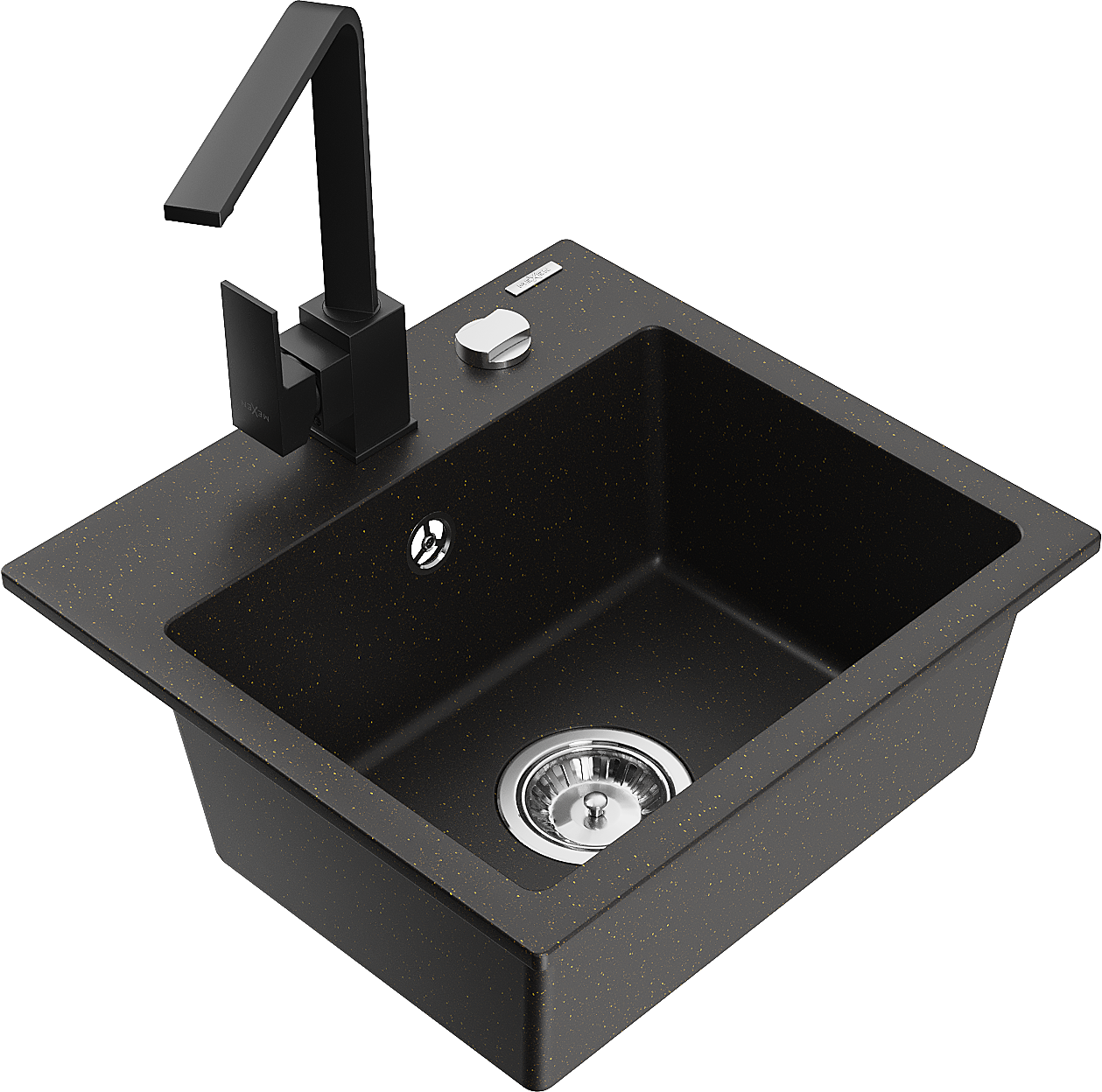 Mexen Milo 1-compartment granite sink with a kitchen mixer tap Rita, Black/Gold metallic - 6505-75-670300-70