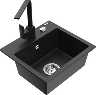 Mexen Milo granite kitchen sink 1-bowl with Rita kitchen faucet, black/golden metallic - 6505-75-670300-70