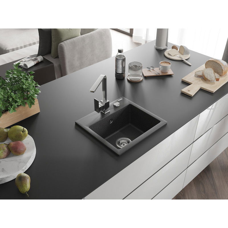 Mexen Milo granite kitchen sink 1-bowl with Rita kitchen tap, black speckled - 6505-76-670300-00