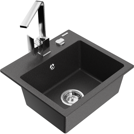Mexen Milo 1-compartment granite sink with a kitchen mixer tap Rita, spotted black - 6505-76-670300-00