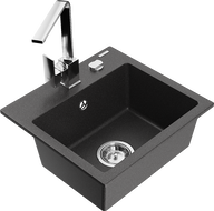 Mexen Milo 1-compartment granite sink with a kitchen mixer tap Rita, spotted black - 6505-76-670300-00