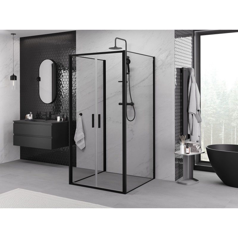Mexen Exo-B Duo 3S 3-Sided Hinged Shower Enclosure 80 x 80 cm, Transparent, Black - 814-080-080-70-00-3S