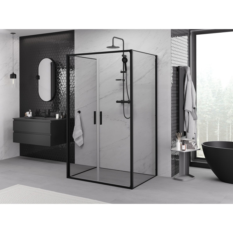 Mexen Exo-B Duo 3S 3-Wall Hinged Shower Cabin 80 x 70 cm, Transparent, Black - 814-080-070-70-00-3S