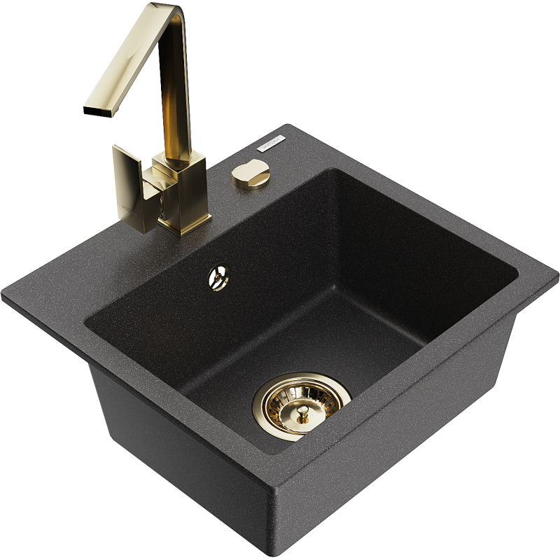 Mexen Milo 1-Bowl Granite Sink with Rita Kitchen Tap, Black Speckled - 6505-76-670300-50