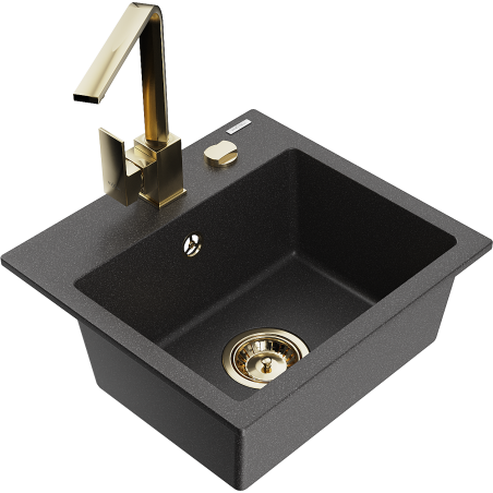 Mexen Milo 1-Bowl Granite Sink with Rita Kitchen Tap, Black Speckled - 6505-76-670300-50