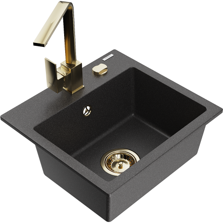 Mexen Milo granite kitchen sink 1-bowl with Rita kitchen faucet, black speckled - 6505-76-670300-50