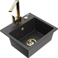 Mexen Milo granite kitchen sink 1-bowl with Rita kitchen faucet, black speckled - 6505-76-670300-50