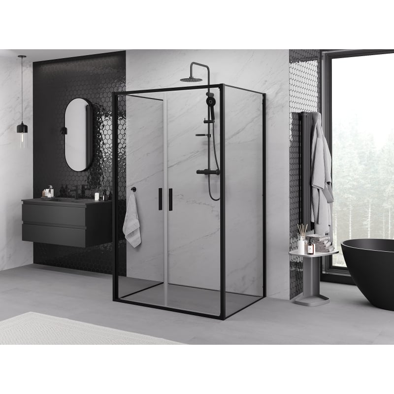 Mexen Exo-B Duo 3S 3-wall pivot shower enclosure 70 x 85 cm, transparent, black - 814-070-085-70-00-3S