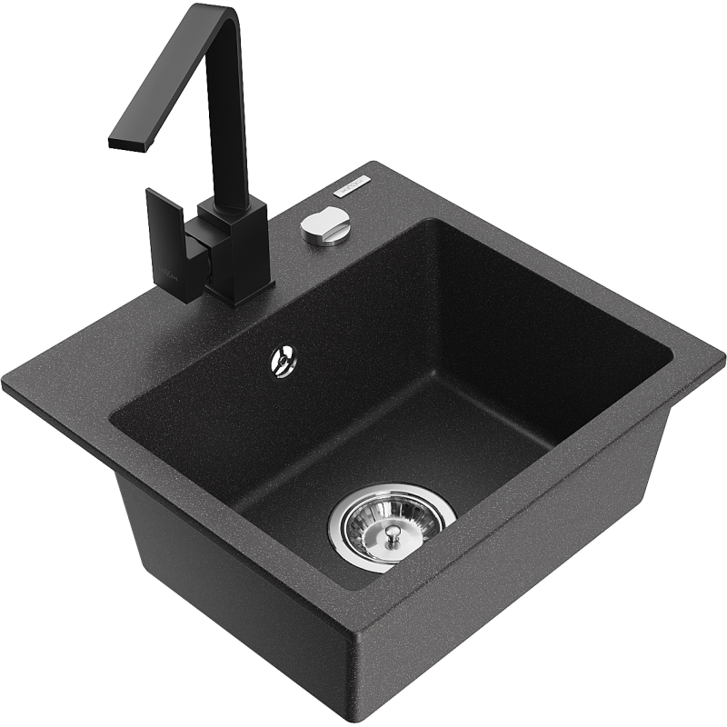 Mexen Milo 1-compartment granite sink with a kitchen mixer tap Rita, spotted black - 6505-76-670300-70