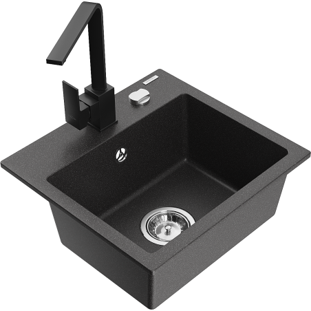 Mexen Milo 1-compartment granite sink with a kitchen mixer tap Rita, spotted black - 6505-76-670300-70