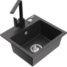 Mexen Milo 1-bowl granite sink with kitchen faucet Rita, black speckled - 6505-76-670300-70