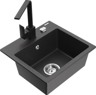 Mexen Milo granite sink 1-bowl with Rita kitchen tap, black speckled - 6505-76-670300-70