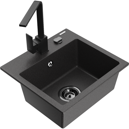 Mexen Milo 1-Bowl Granite Sink with Rita Kitchen Faucet, Speckled Black - 6505-76-670300-70-B
