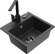 Mexen Milo 1-Bowl Granite Sink with Rita Kitchen Faucet, Speckled Black - 6505-76-670300-70-B