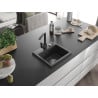 Mexen Milo granite sink 1-bowl with Rita kitchen tap, speckled black - 6505-76-670300-76