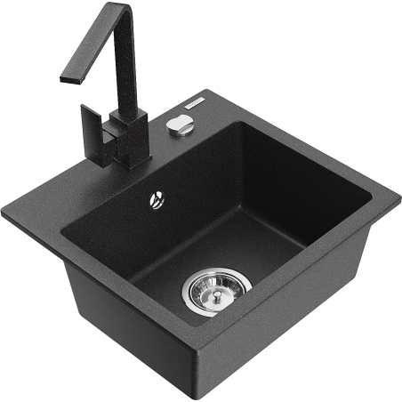 Mexen Milo 1-bowl granite sink with Rita kitchen faucet, speckled black - 6505-76-670300-76