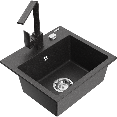Mexen Milo granite sink 1-bowl with Rita kitchen tap, speckled black - 6505-76-670300-76