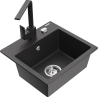 Mexen Milo 1-bowl granite sink with Rita kitchen faucet, speckled black - 6505-76-670300-76