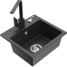 Mexen Milo granite sink 1-bowl with Rita kitchen tap, speckled black - 6505-76-670300-76
