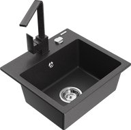 Mexen Milo 1-bowl granite sink with Rita kitchen faucet, speckled black - 6505-76-670300-76