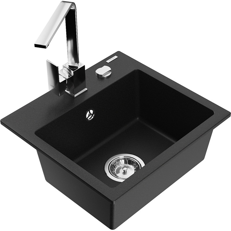 Mexen Milo 1-Bowl Granite Kitchen Sink with Rita Faucet, Black - 6505-77-670300-00