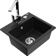 Mexen Milo 1-compartment granite sink with a kitchen mixer tap Rita, Black - 6505-77-670300-00
