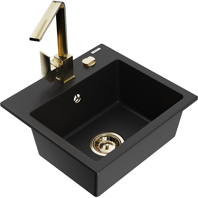 Mexen Milo 1-bowl granite sink with Rita kitchen tap, black - 6505-77-670300-50