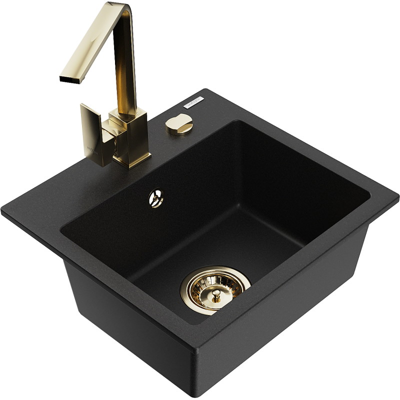 Mexen Milo granite kitchen sink 1-bowl with Rita kitchen faucet, black - 6505-77-670300-50