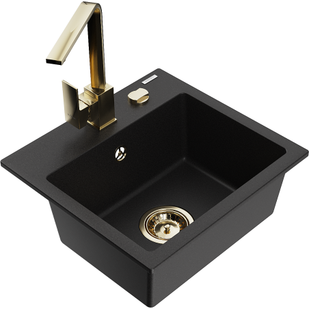 Mexen Milo 1-bowl granite sink with Rita kitchen tap, black - 6505-77-670300-50